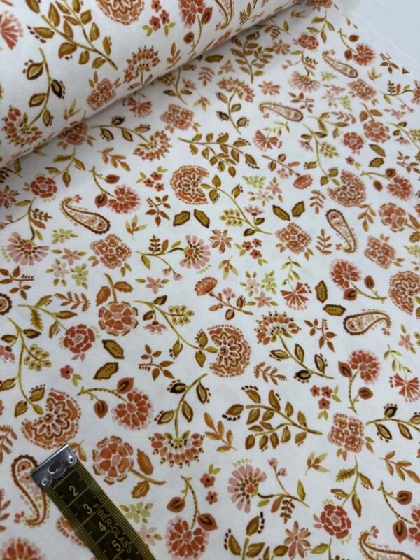 Jersey Coton Paisley Fleurs Blanc/Pêche