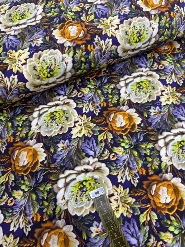 Jersey Coton Fleurs Brodées Violet