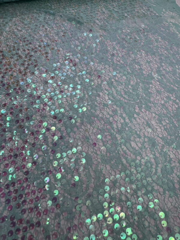 Dentelle Painsley Paillettes Aqua